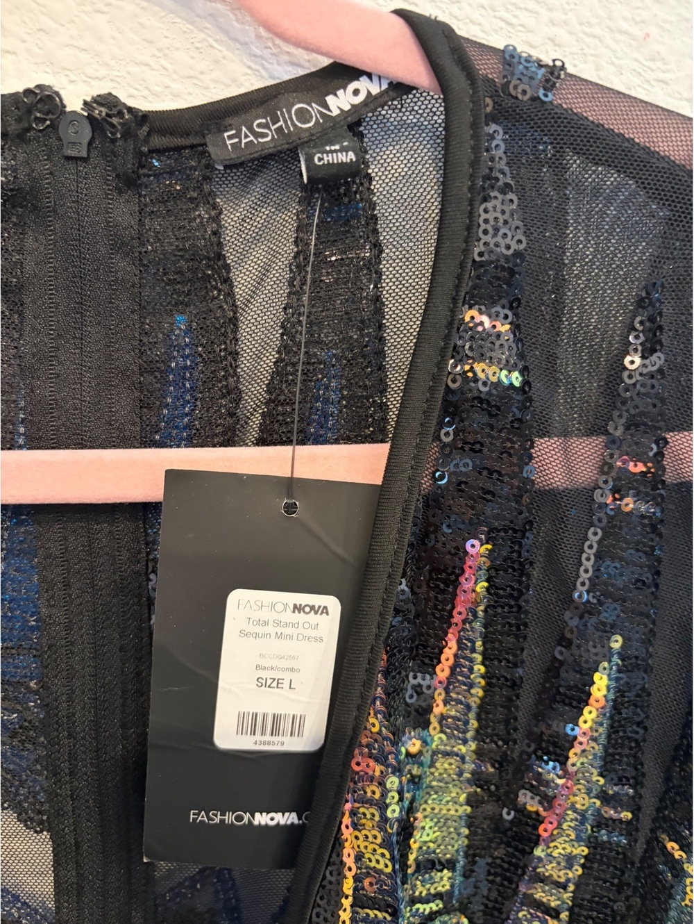 Fashion Nova Total Stand Out Sequin Mini Dress Black Multicolor Size L NWT - Picture 3 of 10